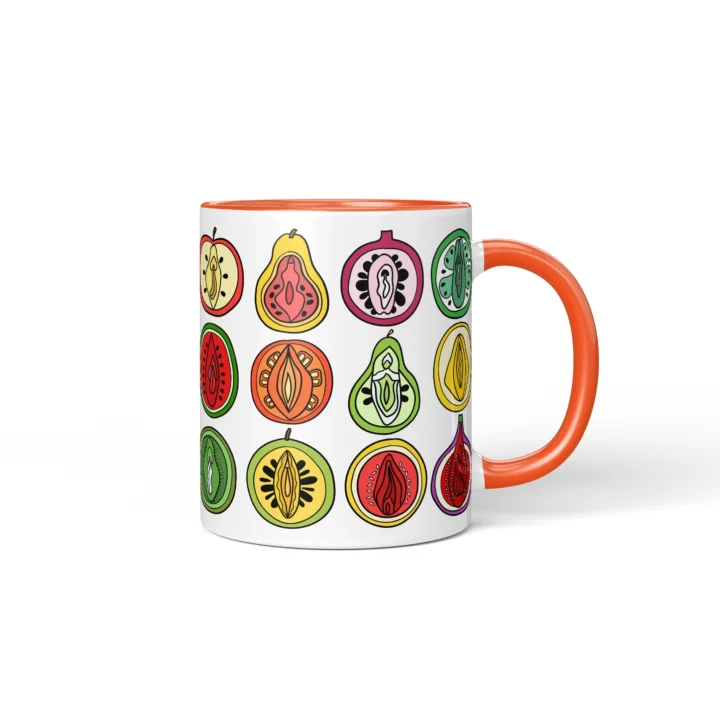 Fruit Salad Vagina Mug - Cheeky Foodie Gift - Orange mug mockup