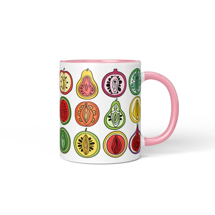 Fruit Salad Vagina Mug - Cheeky Foodie Gift - Pink mug mockup