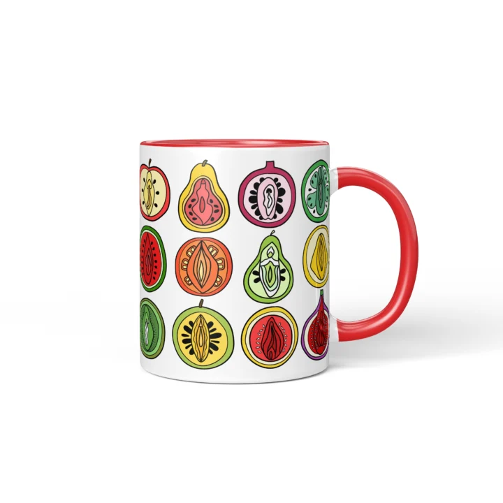 Fruit Salad Vagina Mug - Cheeky Foodie Gift - Red mug mockup