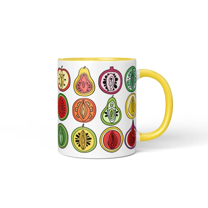 Fruit Salad Vagina Mug - Cheeky Foodie Gift - Yellow mug mockup
