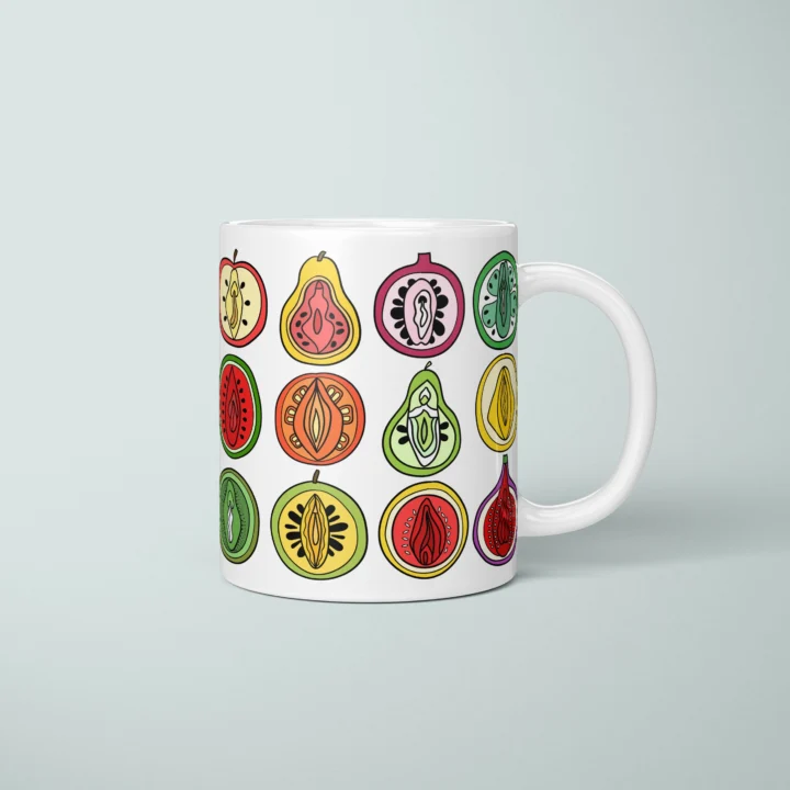 Fruit Salad Vulva Art Mug – Cheeky Foodie Gift - primary mug mockup