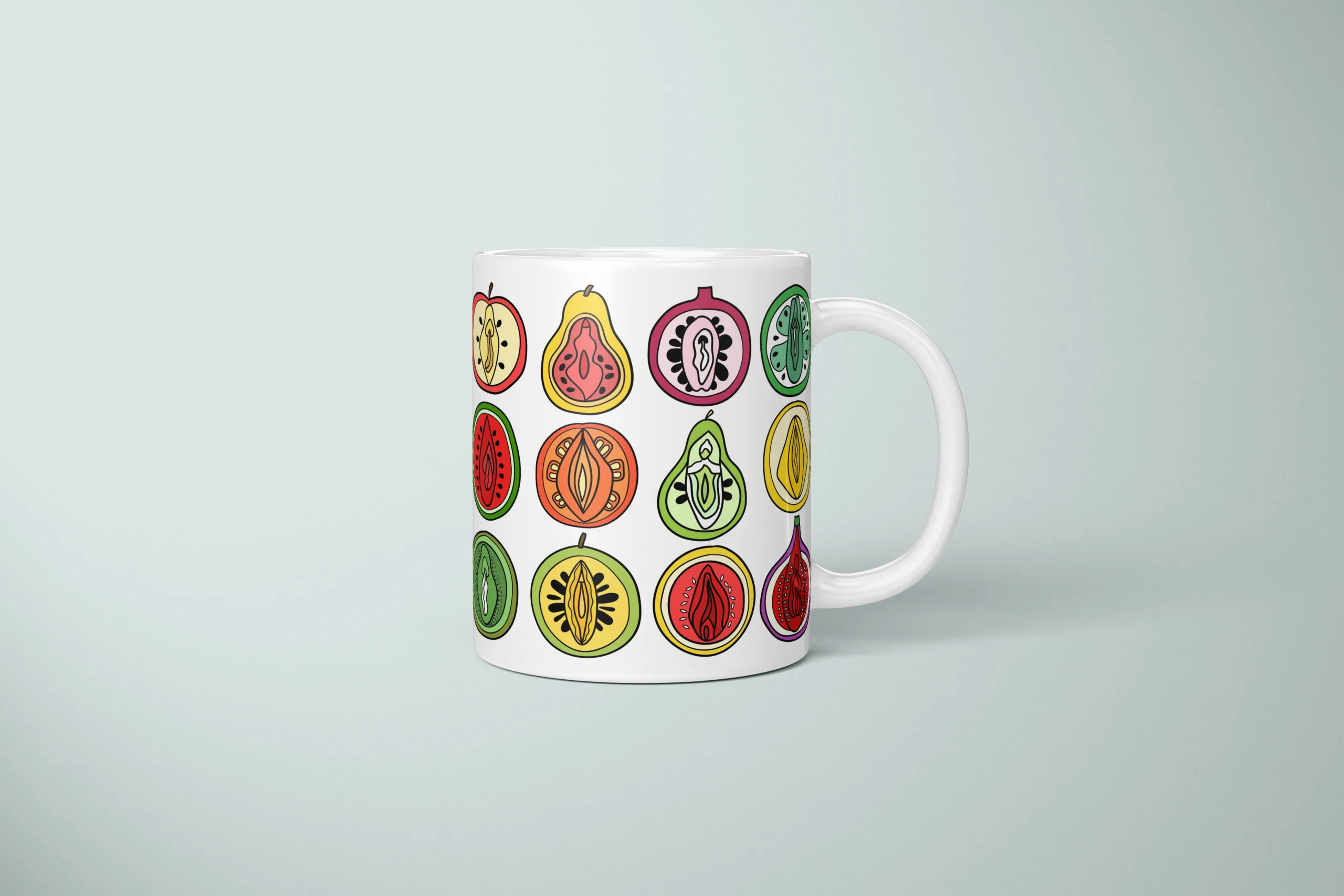 Fruit Salad Vulva Art Mug – Cheeky Foodie Gift - primary mug mockup
