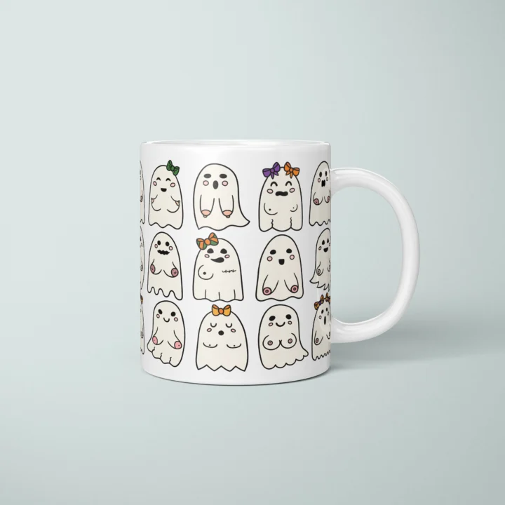 Booo-bies Ghost Boobs Mug – Funny Halloween Gift - primary mug mockup