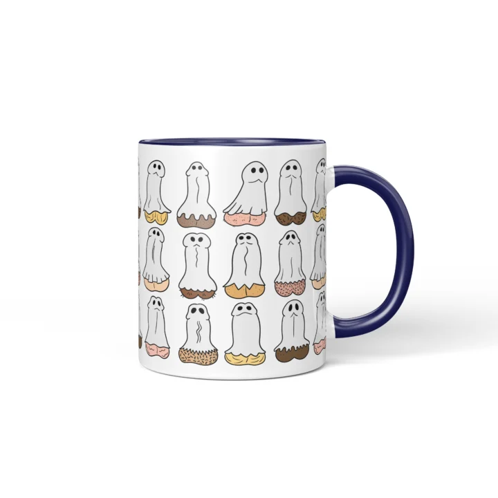 Ghost Penis Mug - Funny Halloween Boo Gift - Dark Blue mug mockup