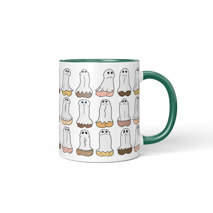 Ghost Penis Mug - Funny Halloween Boo Gift - Dark Green mug mockup