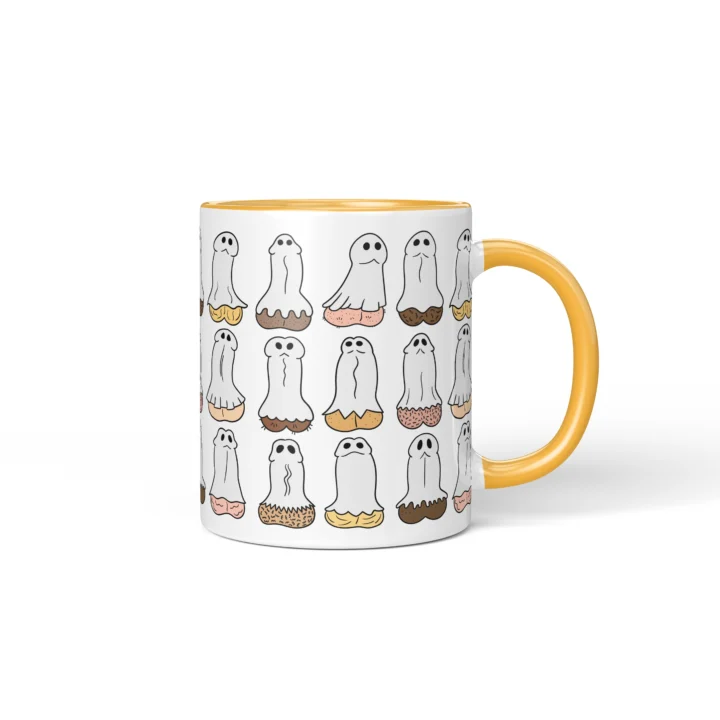 Ghost Penis Mug - Funny Halloween Boo Gift - Golden Yellow mug mockup
