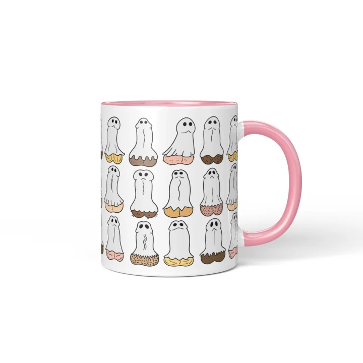 Ghost Penis Mug - Funny Halloween Boo Gift - Pink mug mockup
