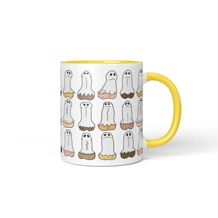 Ghost Penis Mug - Funny Halloween Boo Gift - Yellow mug mockup