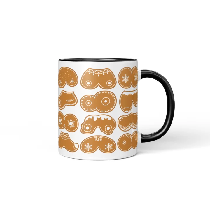 Gingerbread Boobs Mug - Rude Christmas Cookie Gift - Black mug mockup