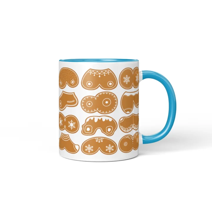 Gingerbread Boobs Mug - Rude Christmas Cookie Gift - Blue mug mockup