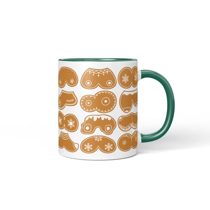 Gingerbread Boobs Mug - Rude Christmas Cookie Gift - Dark Green mug mockup