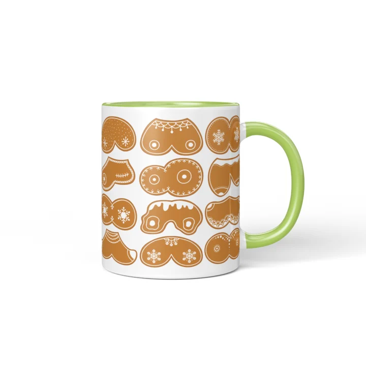 Gingerbread Boobs Mug - Rude Christmas Cookie Gift - Green mug mockup