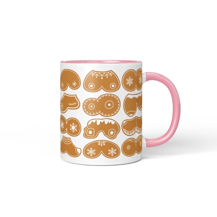 Gingerbread Boobs Mug - Rude Christmas Cookie Gift - Pink mug mockup