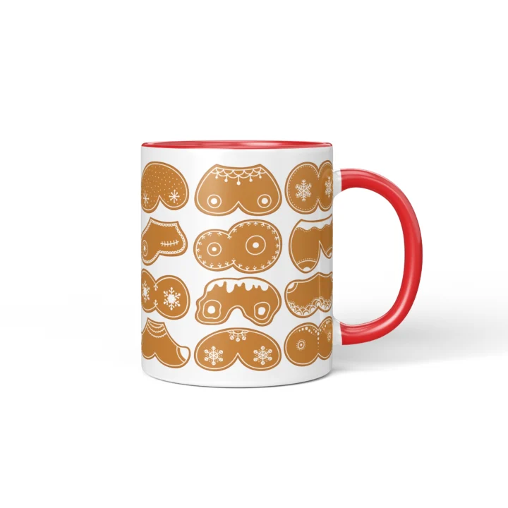 Gingerbread Boobs Mug - Rude Christmas Cookie Gift - Red mug mockup