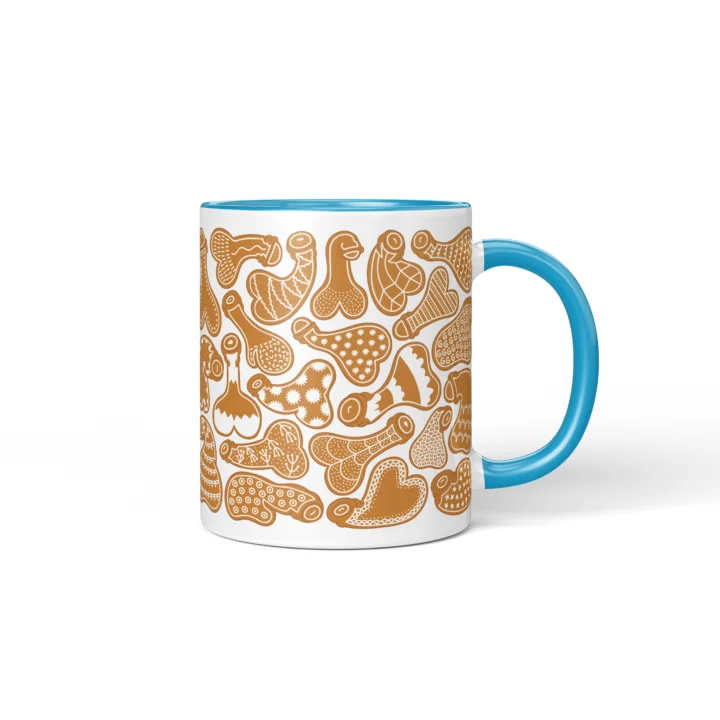 Gingerbread Penis Mug - Rude Christmas Cookie Gift - Blue mug mockup