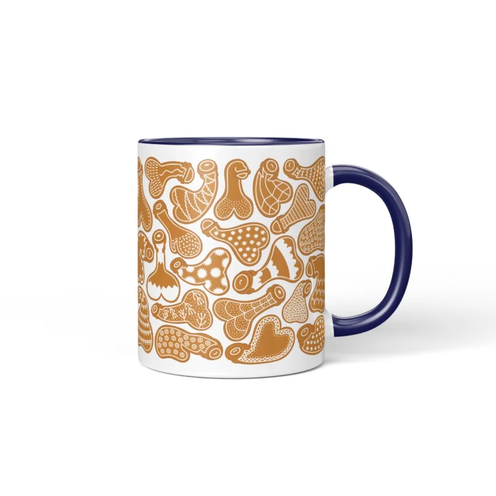 Gingerbread Penis Mug - Rude Christmas Cookie Gift - Dark Blue mug mockup