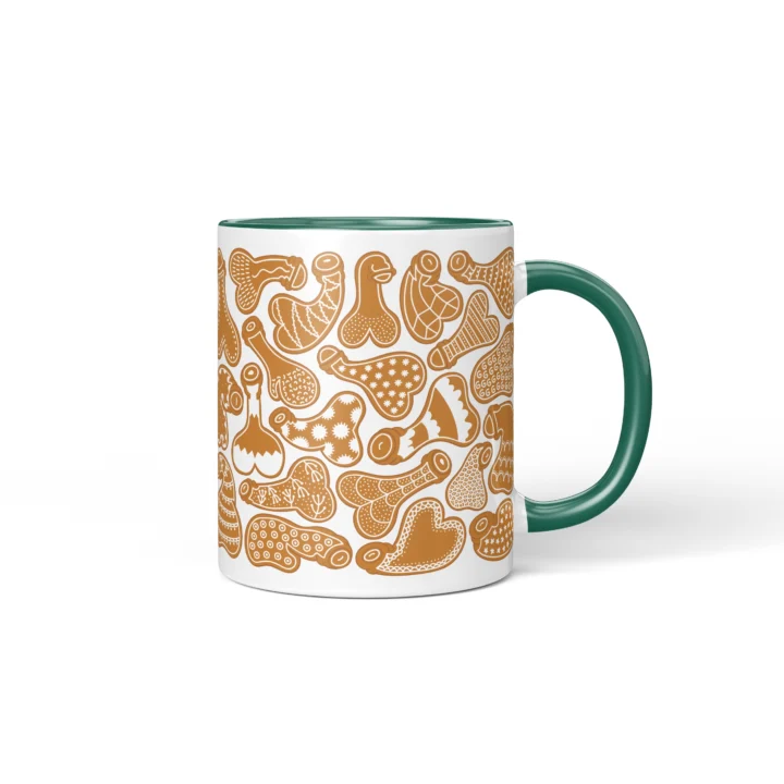 Gingerbread Penis Mug - Rude Christmas Cookie Gift - Dark Green mug mockup