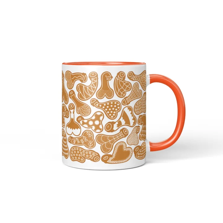 Gingerbread Penis Mug - Rude Christmas Cookie Gift - Orange mug mockup