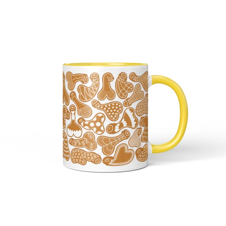 Gingerbread Penis Mug - Rude Christmas Cookie Gift - Yellow mug mockup