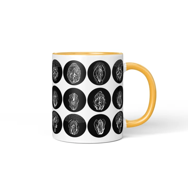 Gothic Vagina Mug - Dark Vulva Art Gift - Golden Yellow mug mockup