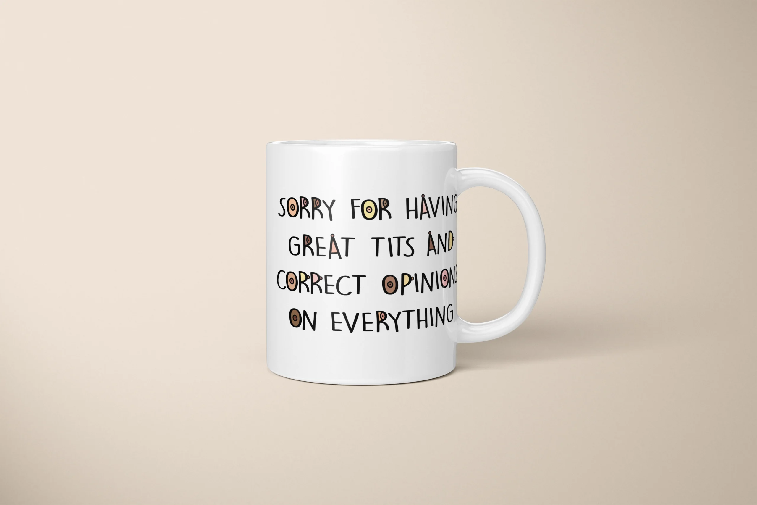 Great Tits & Correct Opinions Boobs Mug – Sarcastic Adult Humour Gift - primary mug mockup