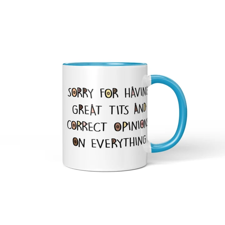 Great Tits & Correct Opinions Boobs Mug - Sarcastic Gift - Blue mug mockup