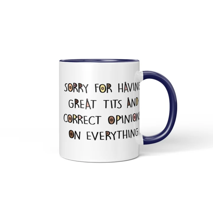 Great Tits & Correct Opinions Boobs Mug - Sarcastic Gift - Dark Blue mug mockup
