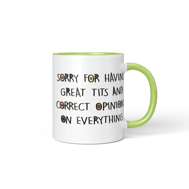 Great Tits & Correct Opinions Boobs Mug - Sarcastic Gift - Green mug mockup