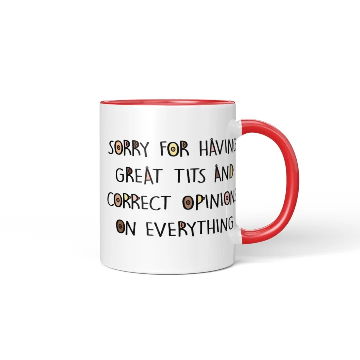 Great Tits & Correct Opinions Boobs Mug - Sarcastic Gift - Red mug mockup