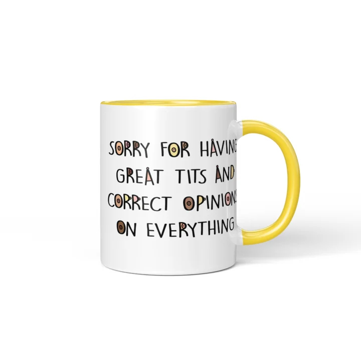 Great Tits & Correct Opinions Boobs Mug - Sarcastic Gift - Yellow mug mockup
