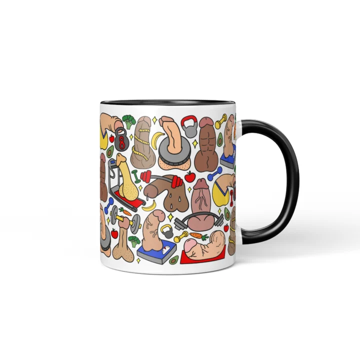 Gym Penis Mug - Funny Workout Gag Gift - Black mug mockup