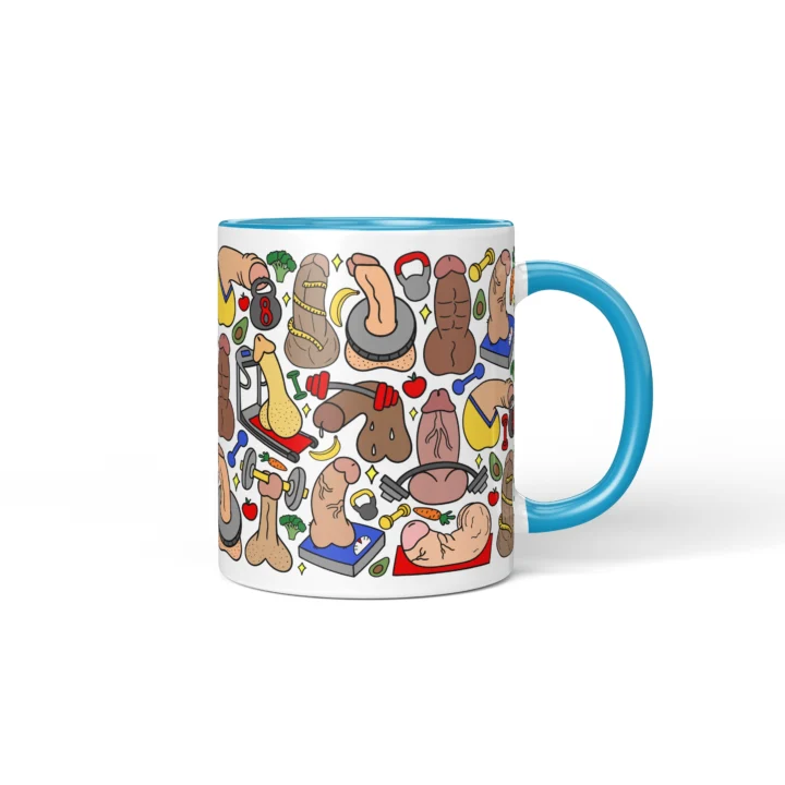 Gym Penis Mug - Funny Workout Gag Gift - Blue mug mockup