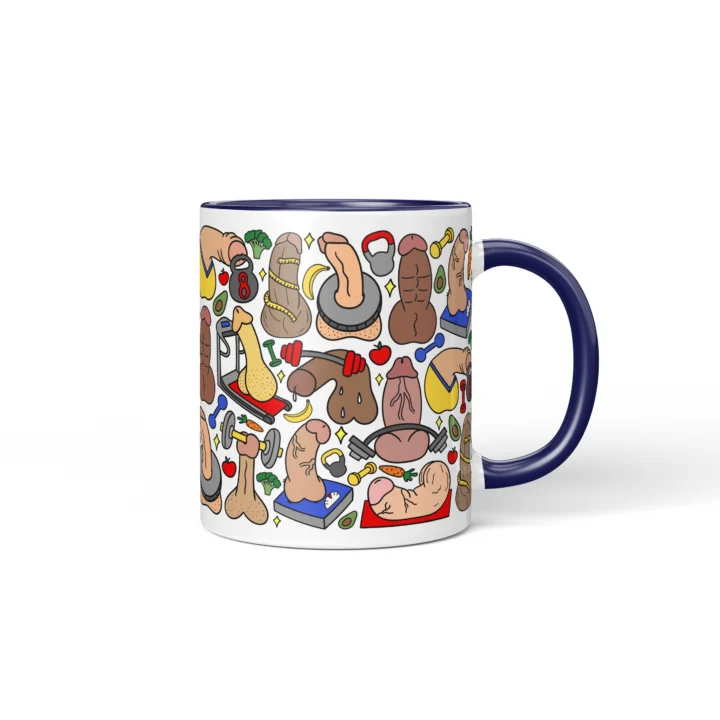 Gym Penis Mug - Funny Workout Gag Gift - Dark Blue mug mockup