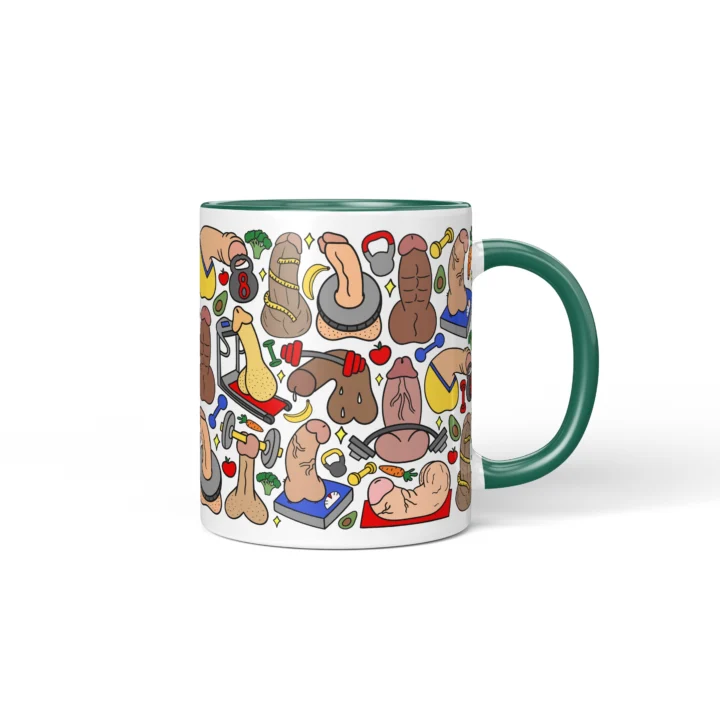 Gym Penis Mug - Funny Workout Gag Gift - Dark Green mug mockup