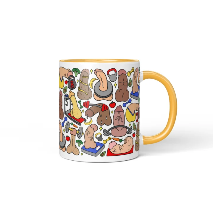 Gym Penis Mug - Funny Workout Gag Gift - Golden Yellow mug mockup