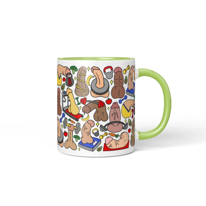 Gym Penis Mug - Funny Workout Gag Gift - Green mug mockup