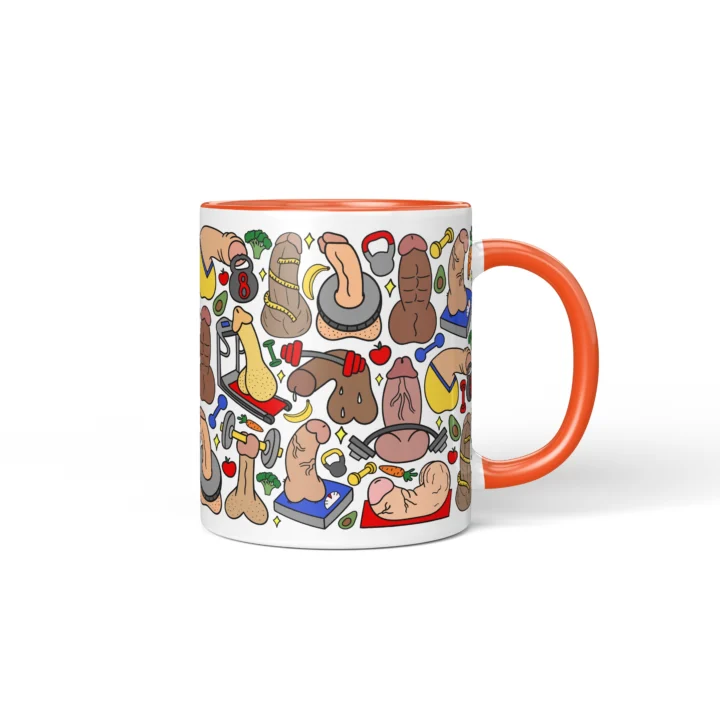 Gym Penis Mug - Funny Workout Gag Gift - Orange mug mockup