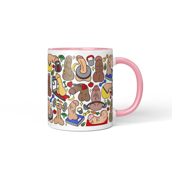 Gym Penis Mug - Funny Workout Gag Gift - Pink mug mockup