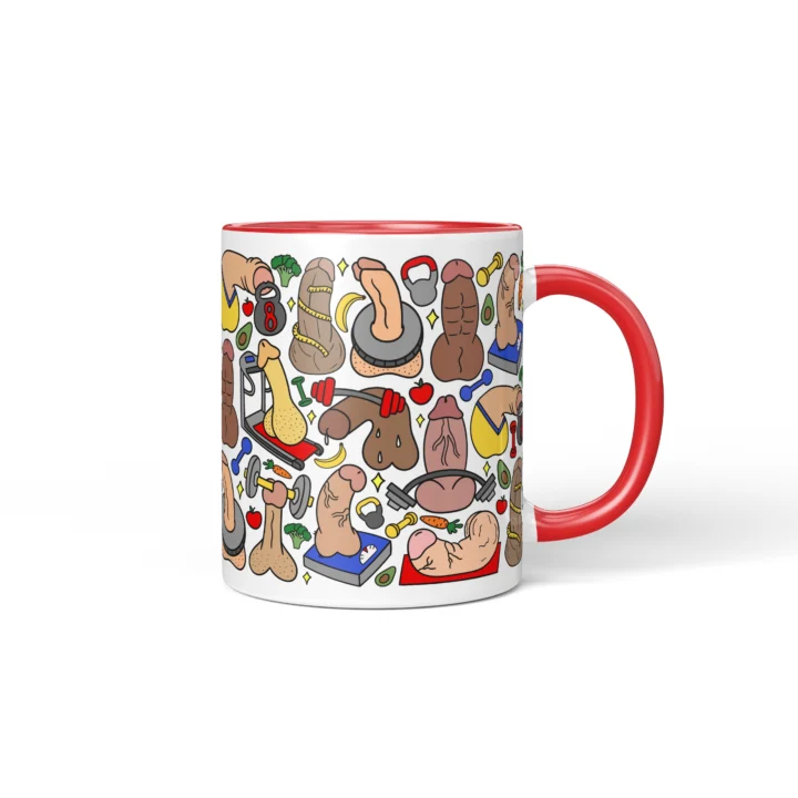 Gym Penis Mug - Funny Workout Gag Gift - Red mug mockup