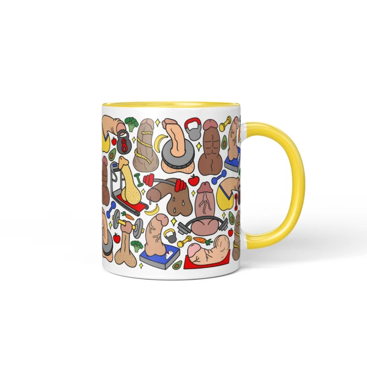 Gym Penis Mug - Funny Workout Gag Gift - Yellow mug mockup