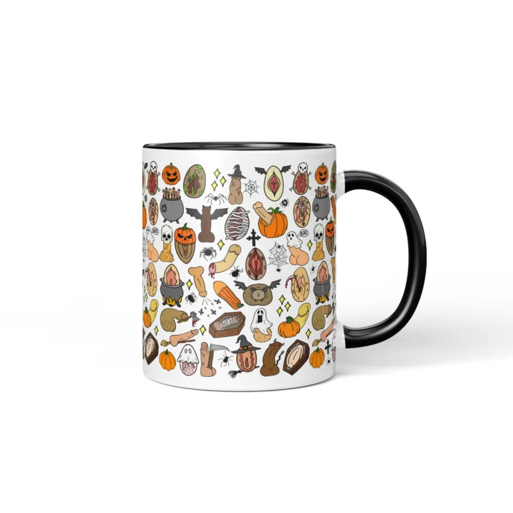 Halloween Adult Humor Mug - Spooky Anatomy Art Gag Gift - Black mug mockup