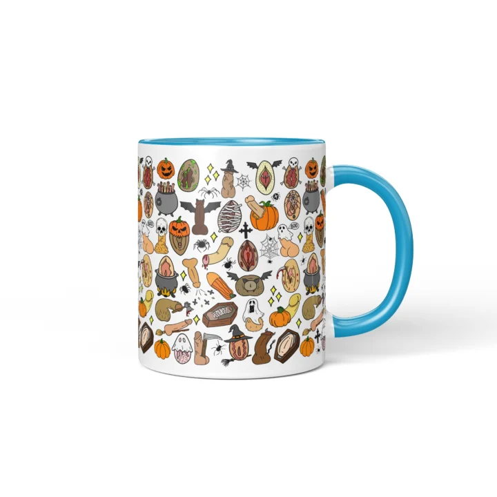 Halloween Adult Humor Mug - Spooky Anatomy Art Gag Gift - Blue mug mockup