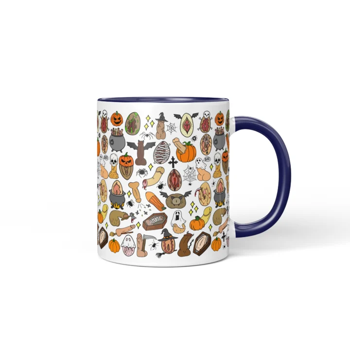 Halloween Adult Humor Mug - Spooky Anatomy Art Gag Gift - Dark Blue mug mockup