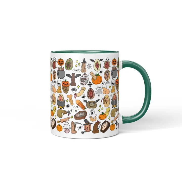 Halloween Adult Humor Mug - Spooky Anatomy Art Gag Gift - Dark Green mug mockup