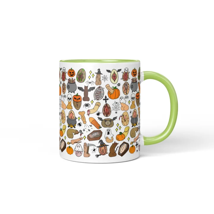 Halloween Adult Humor Mug - Spooky Anatomy Art Gag Gift - Green mug mockup