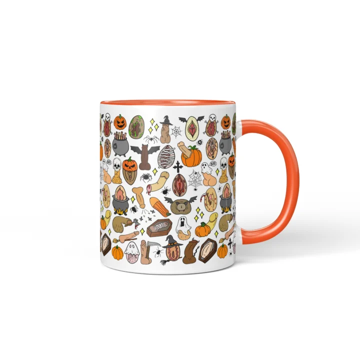 Halloween Adult Humor Mug - Spooky Anatomy Art Gag Gift - Orange mug mockup