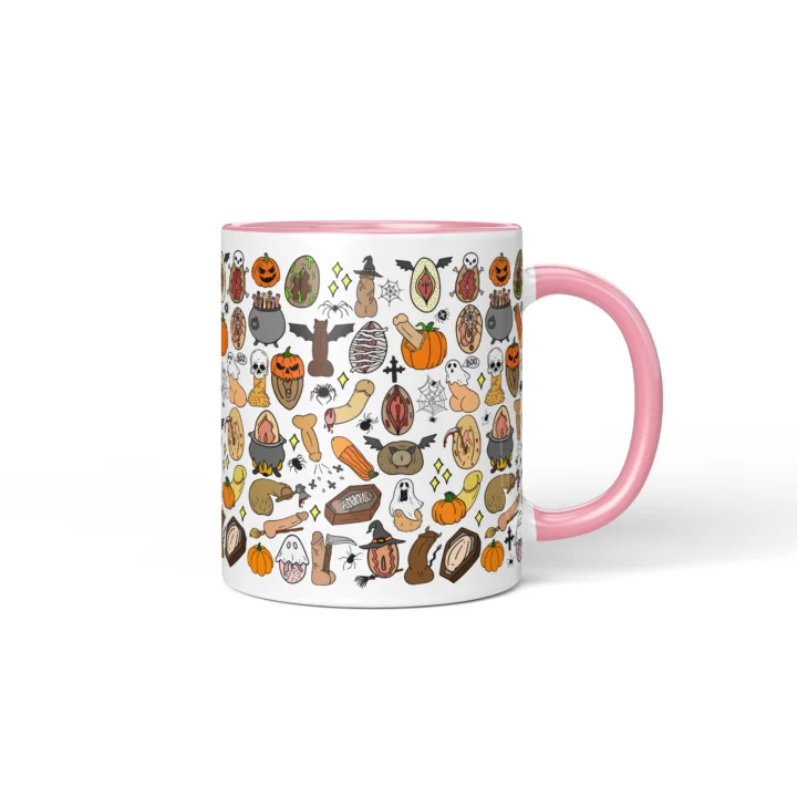 Halloween Adult Humor Mug - Spooky Anatomy Art Gag Gift - Pink mug mockup