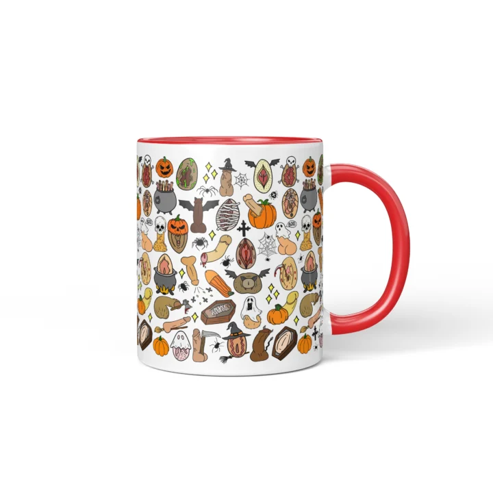 Halloween Adult Humor Mug - Spooky Anatomy Art Gag Gift - Red mug mockup