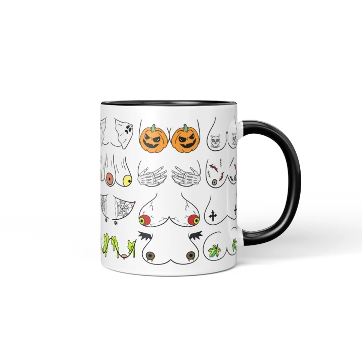 Halloween Boobs Mug - Spooky Adult Humor Gift - Black mug mockup