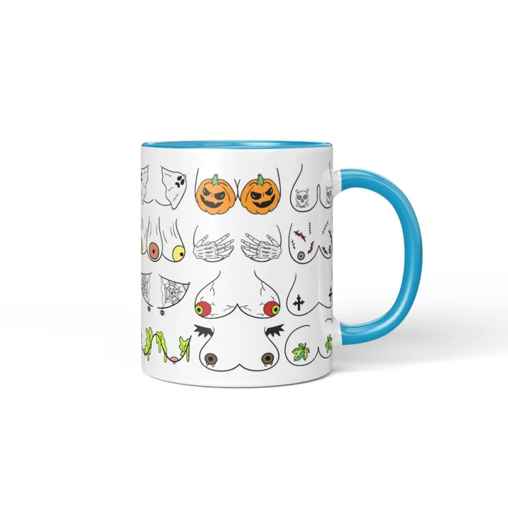 Halloween Boobs Mug - Spooky Adult Humor Gift - Blue mug mockup